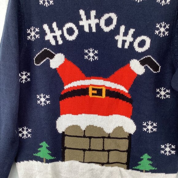 Jean Pascale Christmas Sweater Size Medium Holiday Blue Ho Ho Ho Santa Festive - Picture 2 of 7